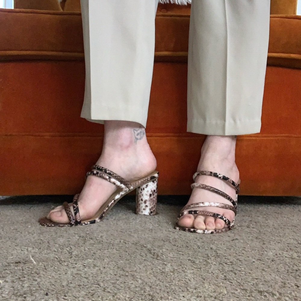 Express pink snakeskin heels